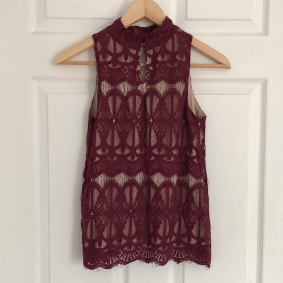 Sexy Burgundy Sleeveless Lace Top - Picture 5 of 6